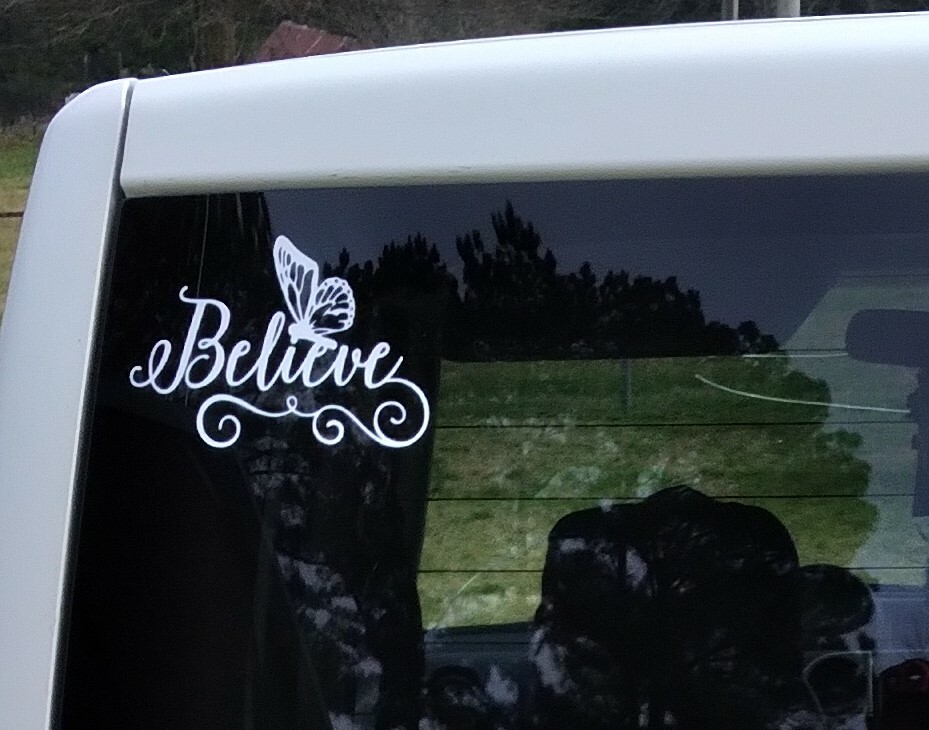 Believe with Butterfly vinyl car/window decal Heaven 4×6 US Wht US Seller