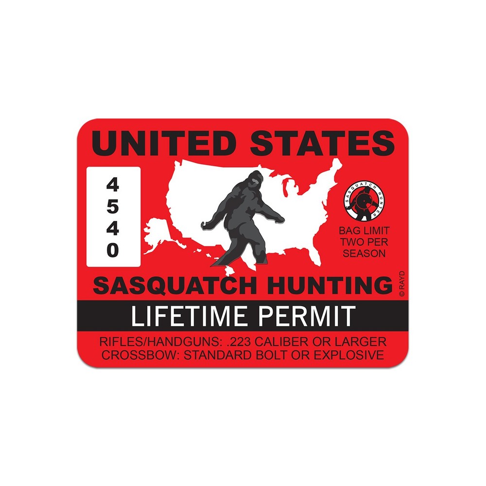 United States Bigfoot Sasquatch Hunting Permit Sticker Decal