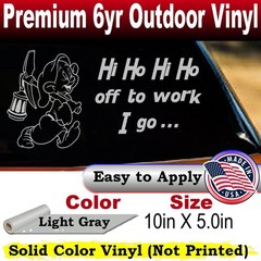 Dopey Dwarf Hi Ho Car or Truck Window Laptop Decal Sticker Light Gray 10X5.0