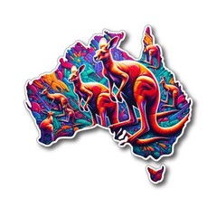 Australian Map bumper sticker with Kangaroos various sizes vehicle vinyl decal