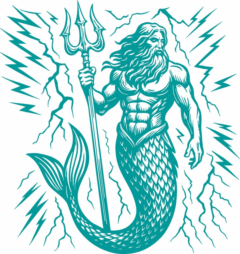 Poseidon Mermaid Aqua Man King Neptune Lighting Fantasy Vinyl Decal Sticker
