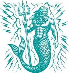 Poseidon Mermaid Aqua Man King Neptune Lighting Fantasy Vinyl Decal Sticker