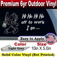 Dopey Dwarf Hi Ho Car or Truck Window Laptop Decal Sticker Light Gray 10X5.0