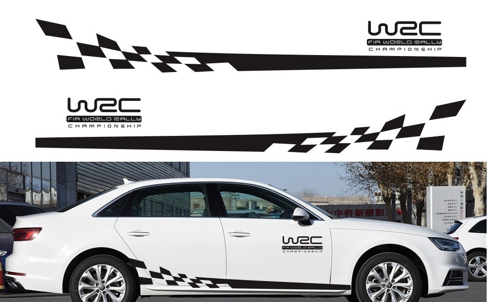 2 pcs WRC Racing Plaid Side Door Fender Black Stripes Stickers for Race Car SUV