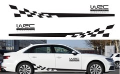 2 pcs WRC Racing Plaid Side Door Fender Black Stripes Stickers for Race Car SUV
