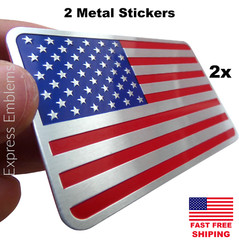 2x Metal American Flag Sticker Decal w/ 3M adhesive backing for Auto, Truck, Car