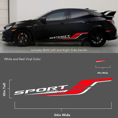 Honda Civic Sports Graphic Decal Sticker. Type-R Racing Stripes, Universal Fit.