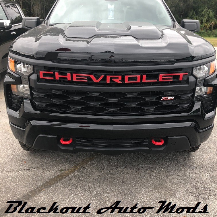 RED Vinyl Overlay Grill Letter Decals For 2022-23 Silverado Custom Trailboss WT