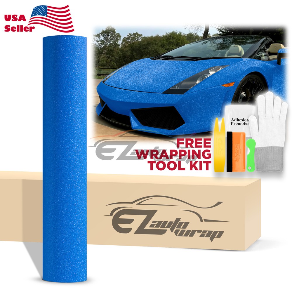 Premium Blue Frosted Glitter Sparkle Sticker Decal Car Vinyl Wrap Film Laptop