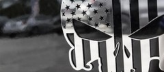 Punisher Skull Emblem American Flag Polished Stainless Steel Decal Sticker