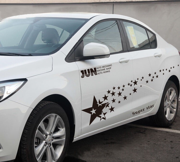 2x Car Side Door Fender Skirt Star Stripes Racing Vinyl Decal Stickers Graphic