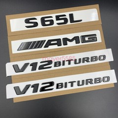 Glossy Black For Mercedes S65L AMG V12 BITURBO Trunk Emblem Badge Sticker Set