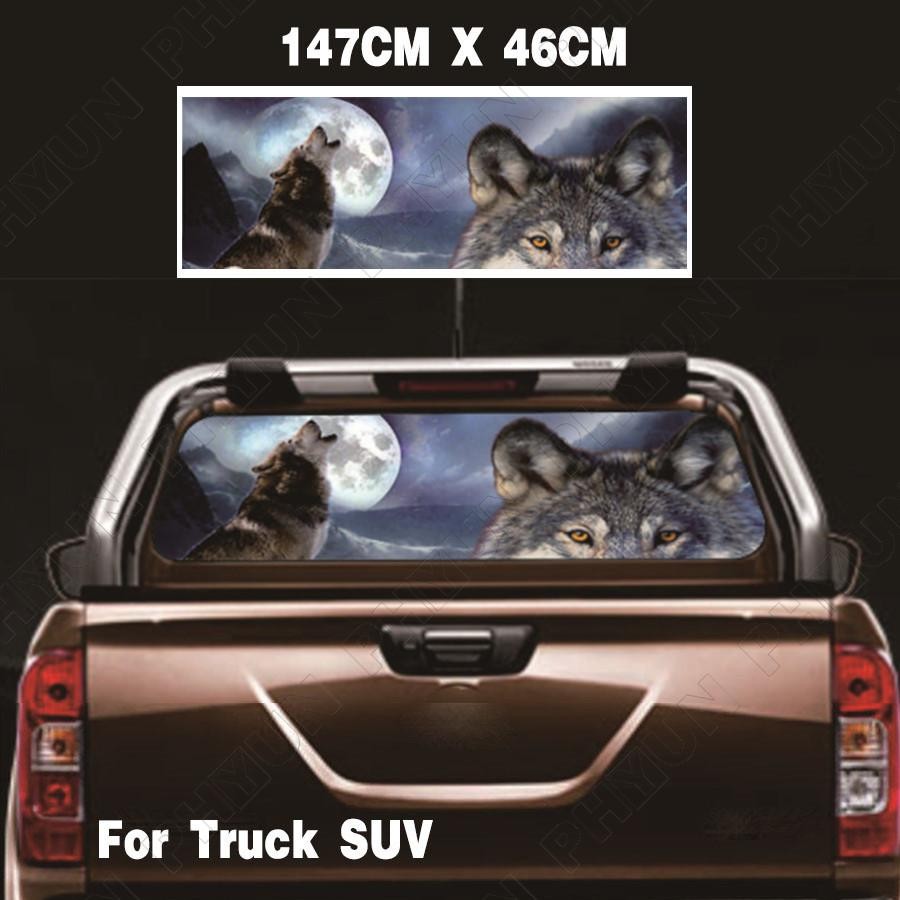 Car Rear Window Wolf & Moon Graphics Decal Sticker for Truck Pickup SUV 147x46CM