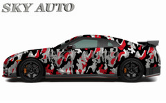 Red Black White Gray Camouflage Vinyl Car Wrap Sheet +Free Tools( 2 feet & up )