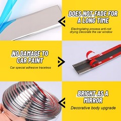 Chrome Trim Molding, Body Side Trim Strip for Car/Truck Bumper Door Window Guard
