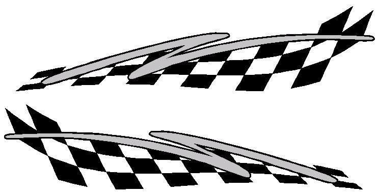 checkered flag & swoosh racing vinyl graphics decal sticker set 2.5″x 10″ silver