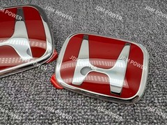M-Tec 3pcs Red Front Rear Steering Red Emblem Badge Civic Coupe 12-15