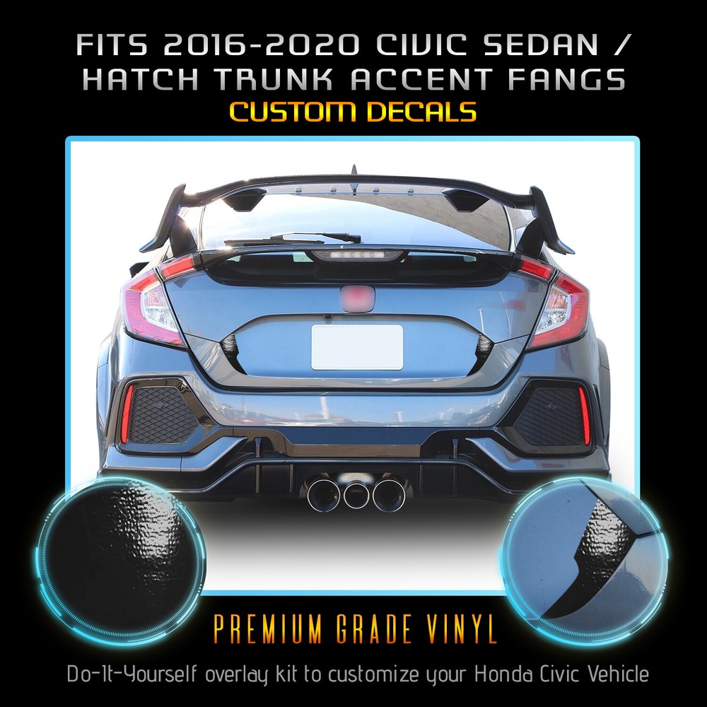 For 2016-2020 Honda Civic 4DR Only Trunk Trim Fang Accent Decals – Glossy Matte