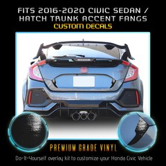 For 2016-2020 Honda Civic 4DR Only Trunk Trim Fang Accent Decals – Glossy Matte