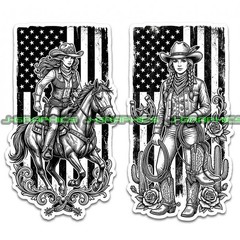 Cowgirl American Flag Patriotic Western Vinyl Decal Sticker 2 Pack C
