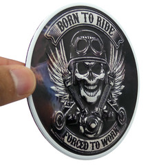 ALUMINUM Born To Ride Decal Sticker – Motorcycle Gas Tank Emblem 3.5″