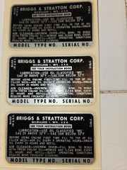 NOS Briggs & Stratton Engine DECALS NOT REPRODUCTION Set Of  5
