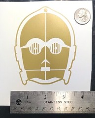 C-3PO gold/brass vinyl decal for car windows weatherproof 4.3 x 3.4″ Made in USA
