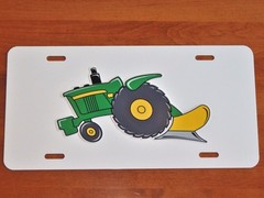 JD John Deere Original artwork Tractor LICENSE PLATE on BLACK or WHITE Aluminum