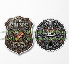 I Love Guns and Bacon Vinyl Decal Sticker 2 Pack B