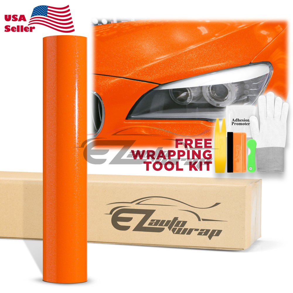 Sparkle Orange Gloss Glitter Auto Car Vinyl Wrap Sticker Decal Sheet Film DIY