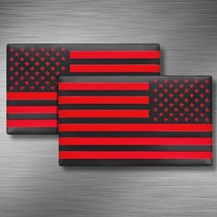 Embossed 3D Metal All Black and Red American Flag Emblem Decal Stickers 1 Pair