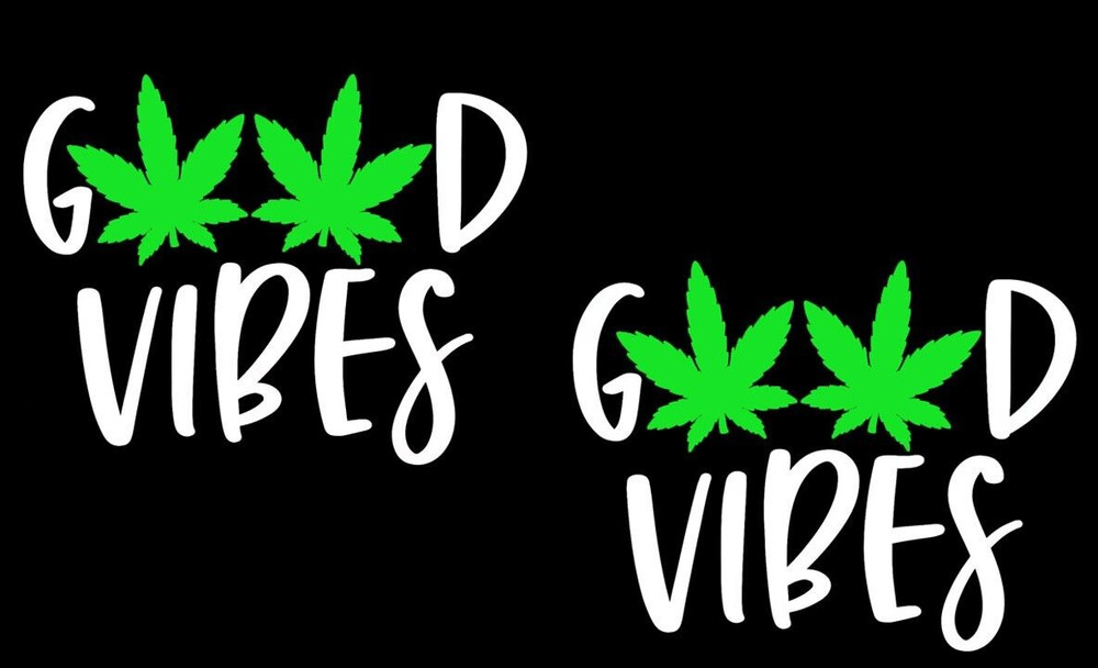 Good Vibes with Pot Leaf – 2 White & Green Vinyl Graphic Decal Car Truck Windows