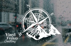 compass with mountains outdoor vinyl decal – permanent adhesive vinyl sticker