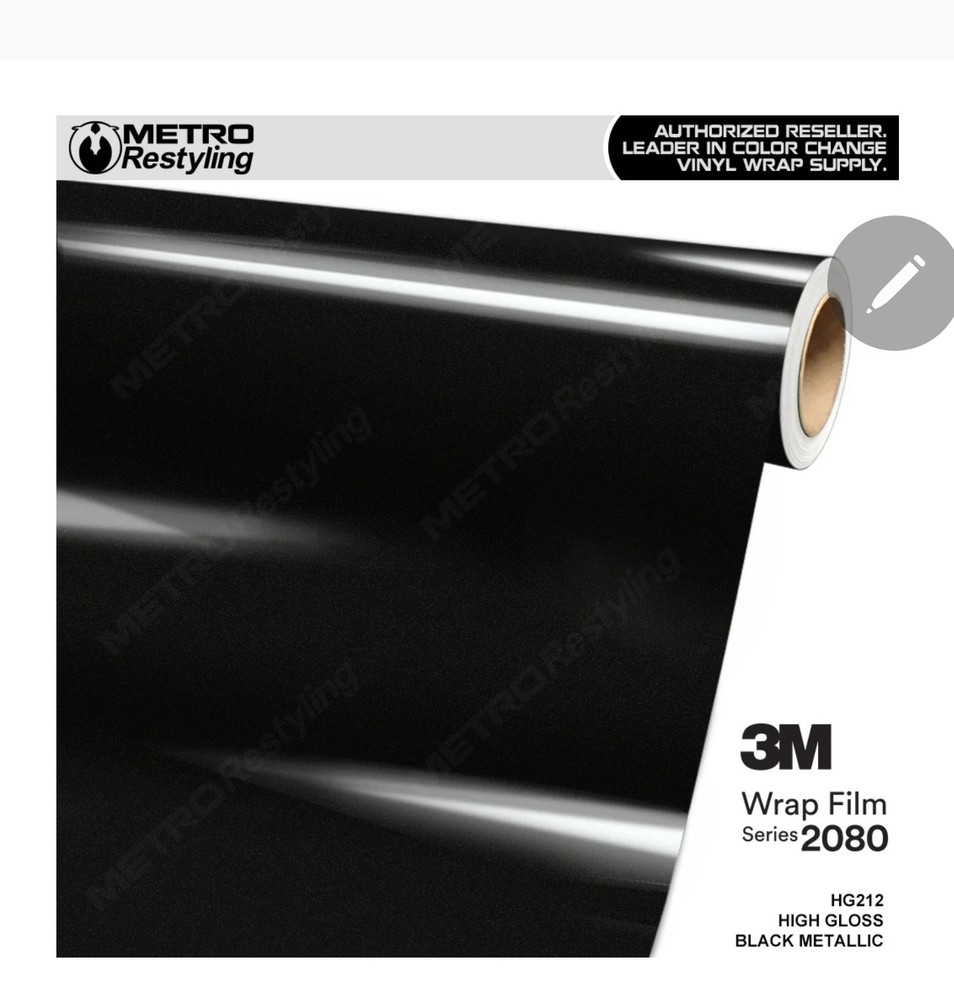 3M 2080 Controltac High Gloss Black Metallic Vinyl Car Wrap Film HG212-5ft x 8ft