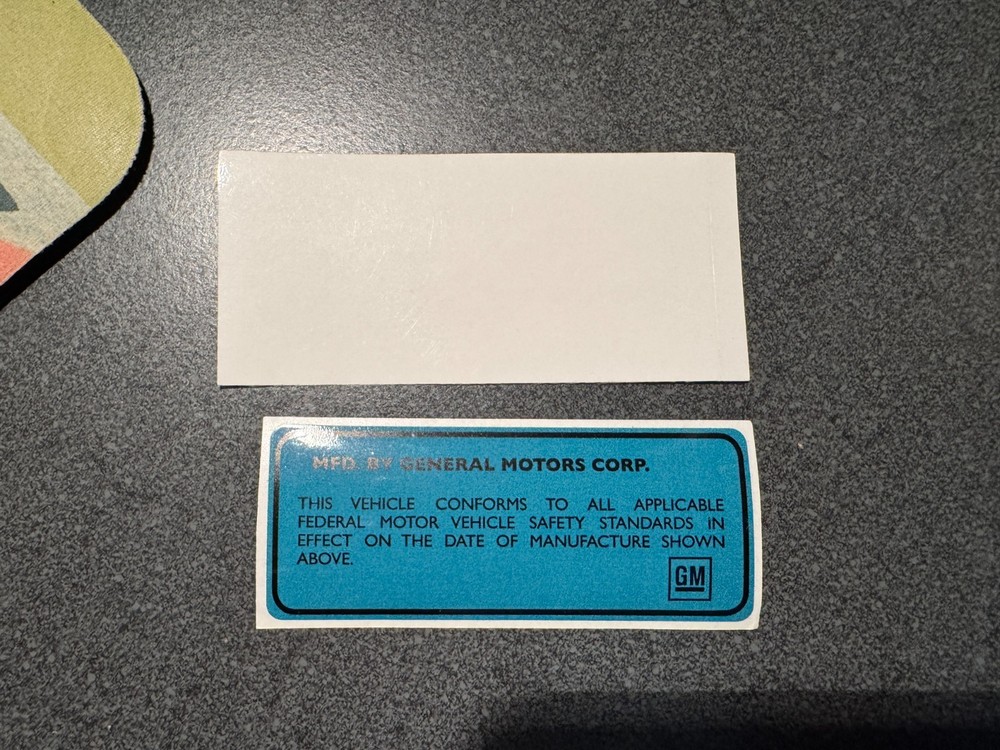 VIN DATA DECAL GM 1969-72