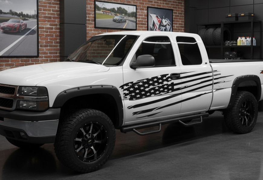 Large American Flag Side Decals – 2PCS Vinyl Graphics Stickers 110″x23″