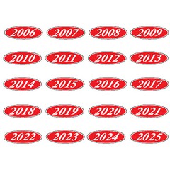 EZ-Line Car Dealer Oval Model Year 2 DOZEN Windshield Stickers RED WHITE