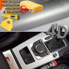 84″ x 60″ Premium Gloss Silver Carbon Fiber 4D Vinyl Film Wrap Air Bubble Free