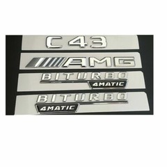 Chrome Trunk Fender Emblems Badges for Mercedes Benz W205 C43 AMG BITURBO 4MATIC