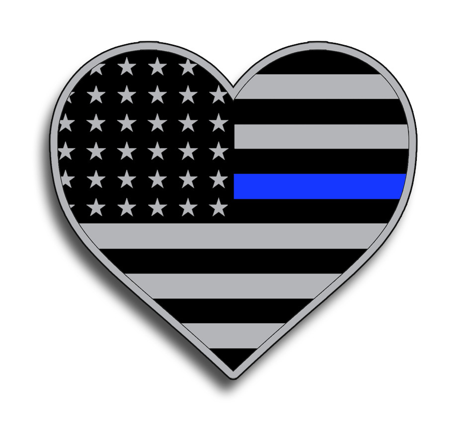 Heart Blue Line Flag Sticker USA Cup Cooler Car Window Bumper Law Enforcement