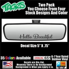 Hello Beautiful Rearview Mirror Pair Funny DieCut Vinyl Window Decal Sticker Car