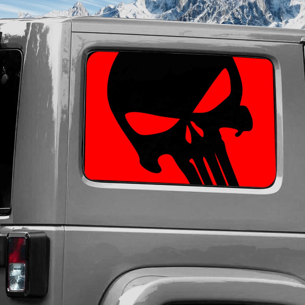 Rear Window Wrap Graphic Decal for Jeep Wrangler 2011-2020 SKULL RED