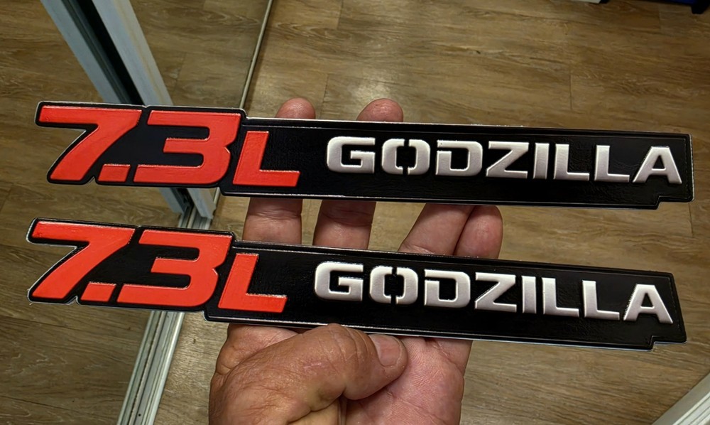 7.3L GODZILLA 11″ Engine Emblems – Red Black – 3D Texture Badge Pair
