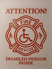 ATTENTION FIRE DISABLED PERSON INSIDE RED VINYL WINDOW DECAL