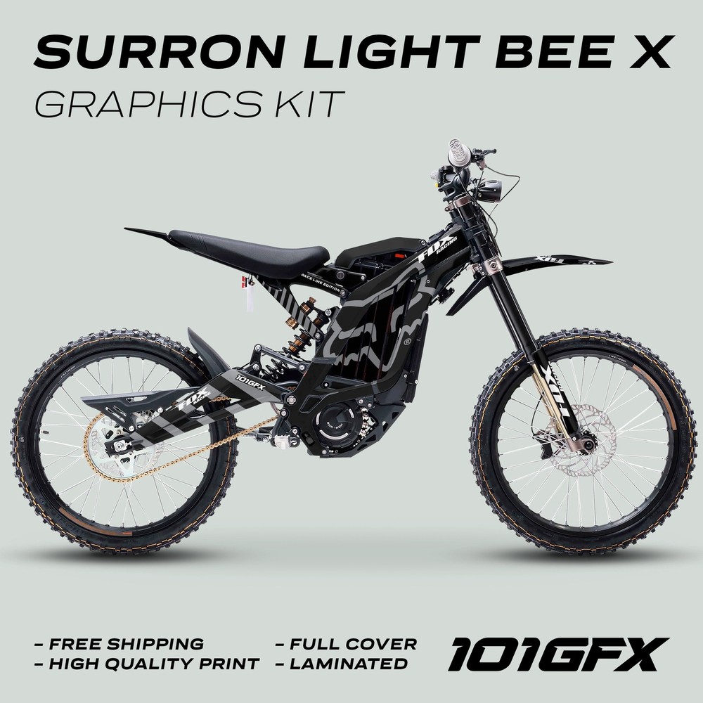 Surron Light Bee X Graphics Kit FOX RACE LINE Black Grey Decals Stickers