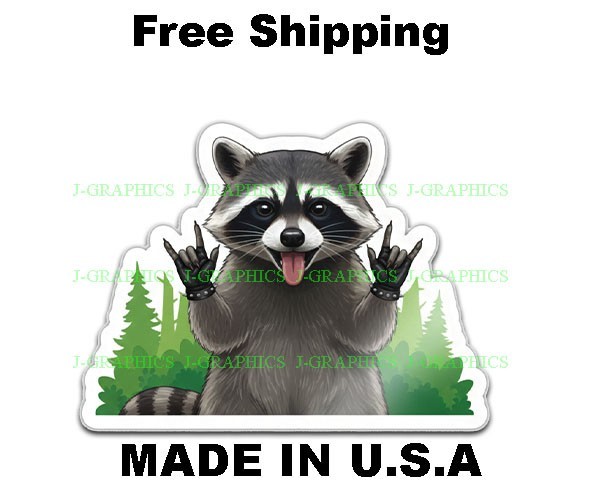Funny Raccoon Rock on Vinyl Sticker Window Bumper Laptop Tablet Decal Racoons A