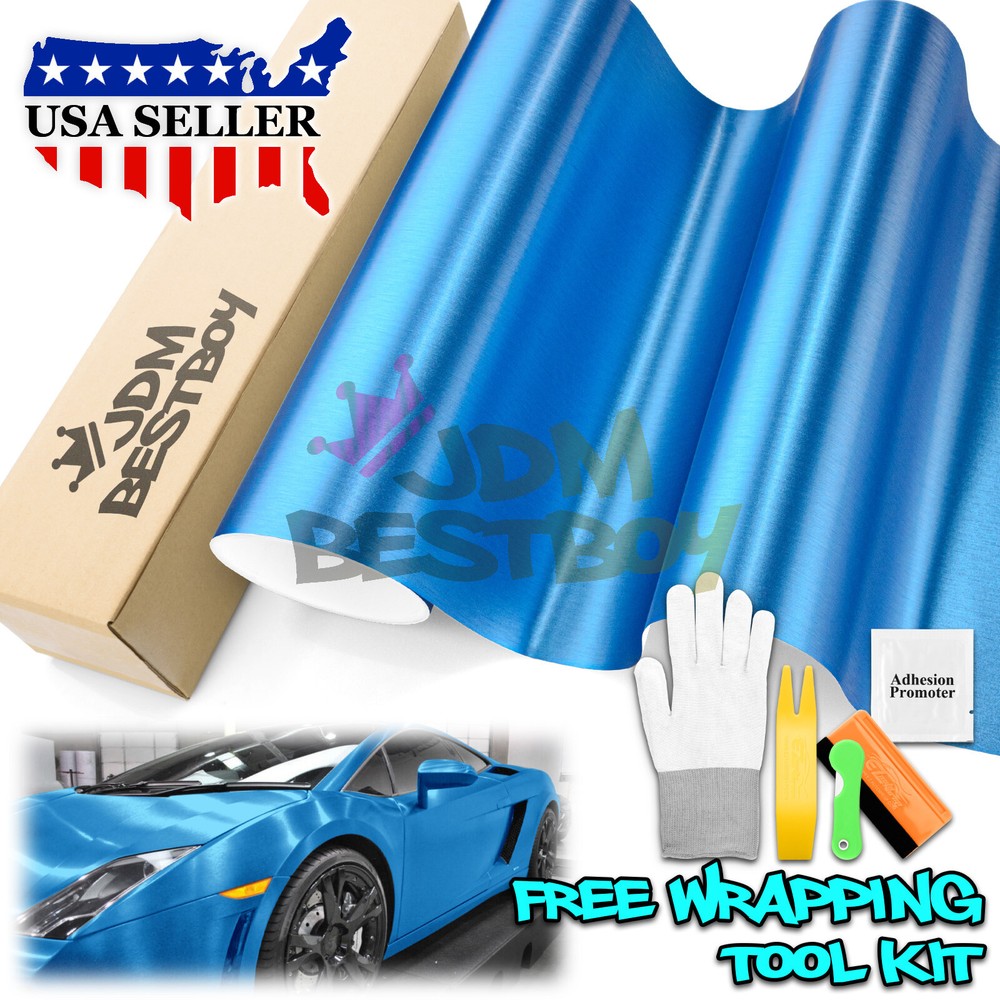 Premium Light Blue Brushed Aluminum Steel Vinyl Wrap Sticker Film Decal Air