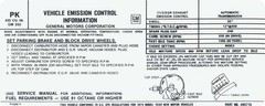 1974 Firebird 455-4V with Automatic Transmission Emission Decal (Code “PK”)