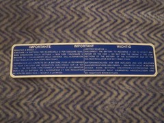 1982 LANCIA ZAGATO BATTERY WARNING DECAL