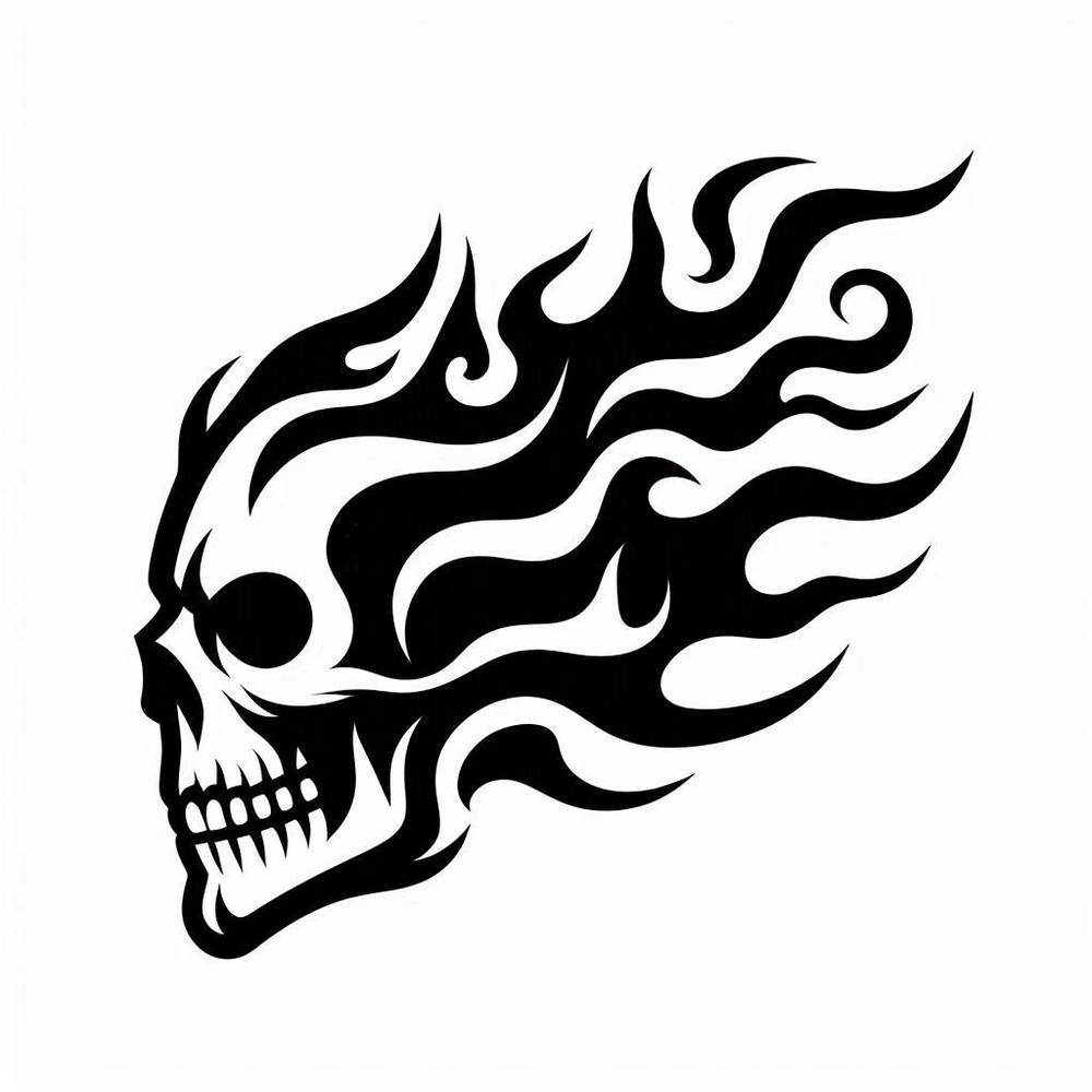 Evil Fire Skull Flames Death Head Die Cut Vinyl Sticker Decal Left Right or Pair